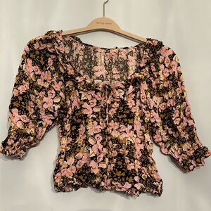 Free People S ruched floral crop blouse